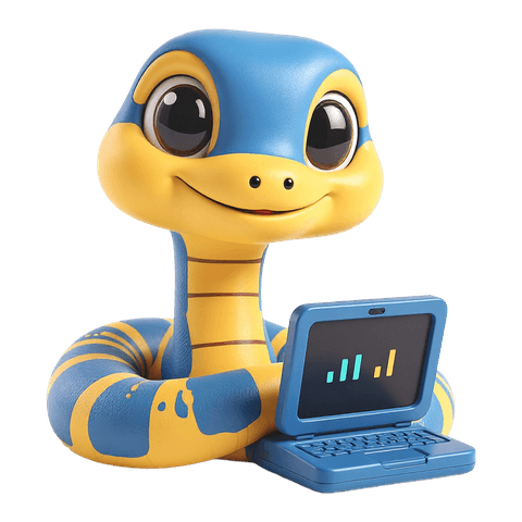 Friendly snake with a laptop