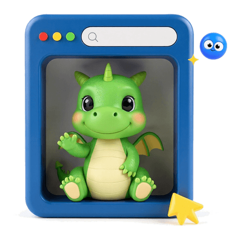 Dragon in a browser window with a small AI helper